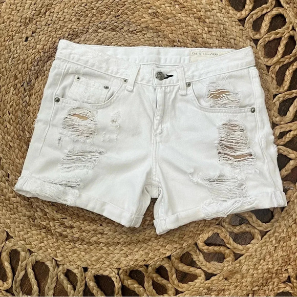RAG & BONE White Rolled Up Frayed Denim Shorts Size 24 Distressed - Picture 1 of 3